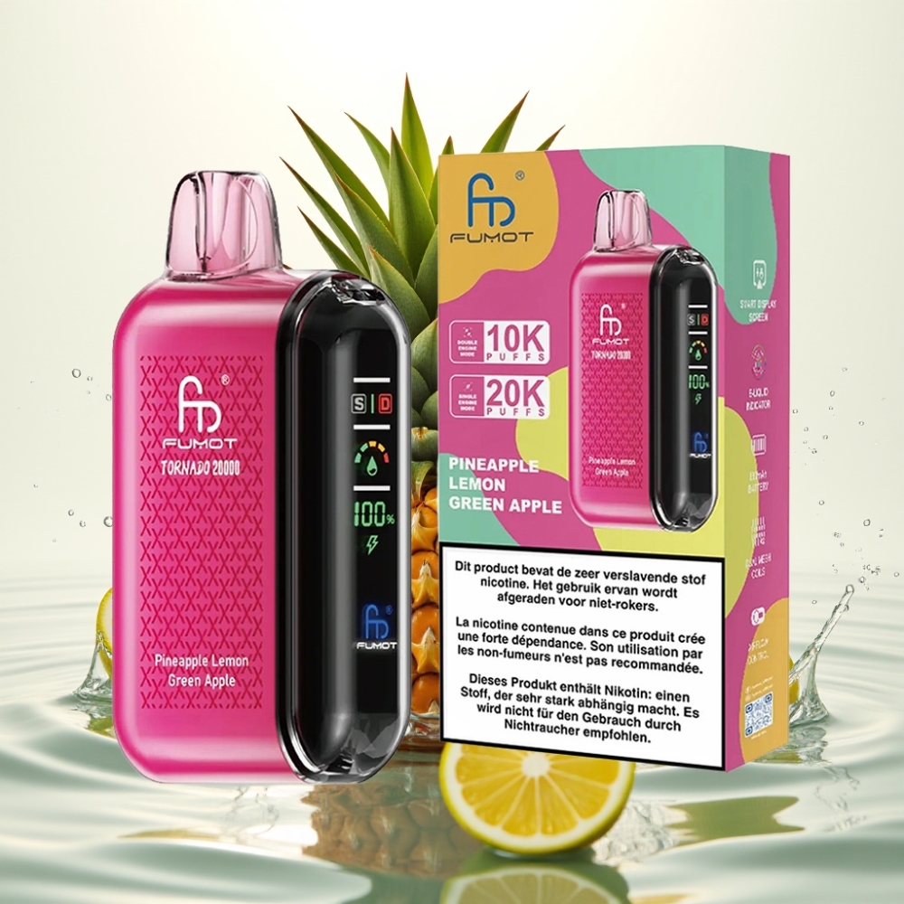 Fumot Tornado 20000 Puffs Dual Mesh 20ml 850mAh Smart Display Ananas Lemoni Prasino Milo