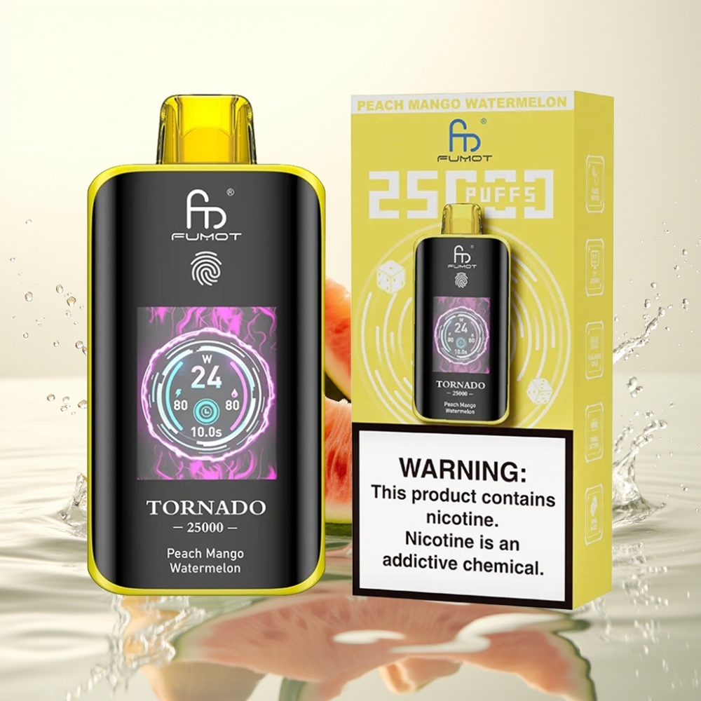Fumot Tornado 25000 Puffs HD Screen 700mAh 20ml 0/2%/3%/5% Ρόδα Μάνγκο Καρπούζι