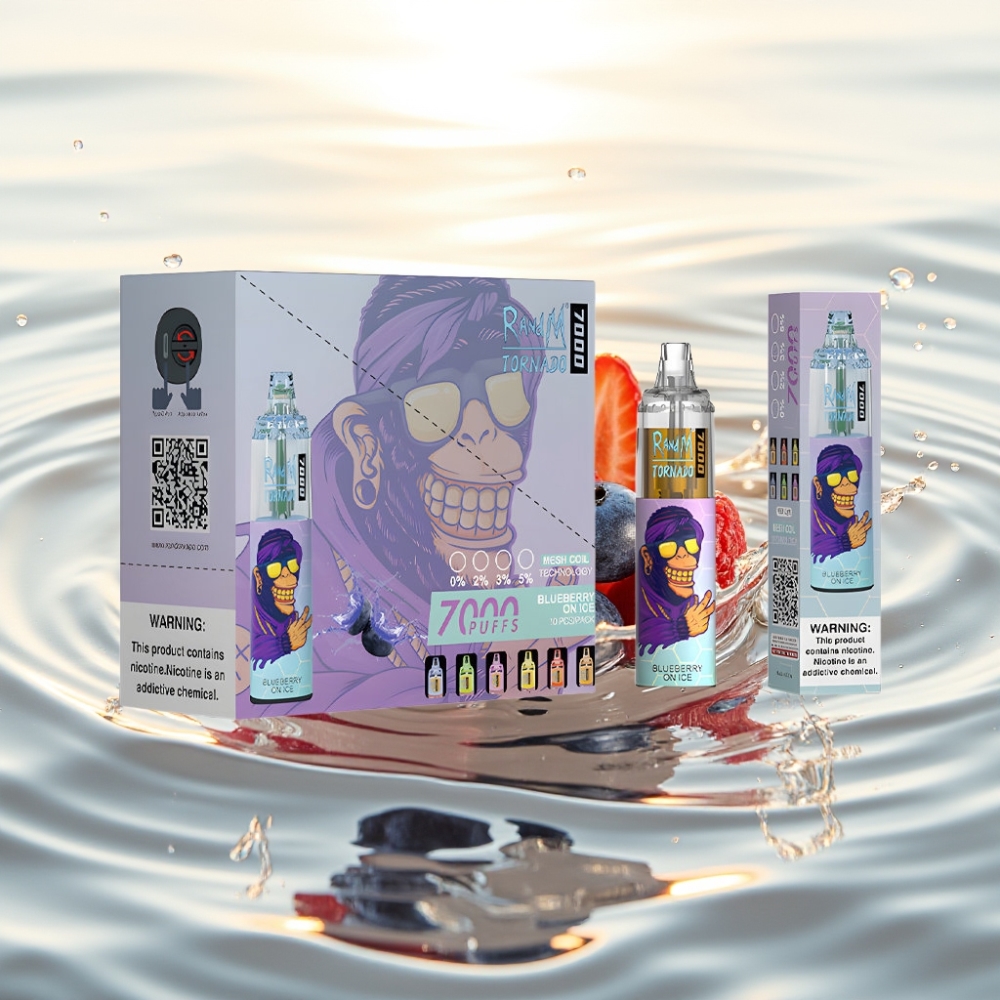 RandM Fumot Tornado 7000 Puffs 14ML Mesh Type-C RGB Air-Adjustable Μπλε Βατόμουρο σε Πάγο