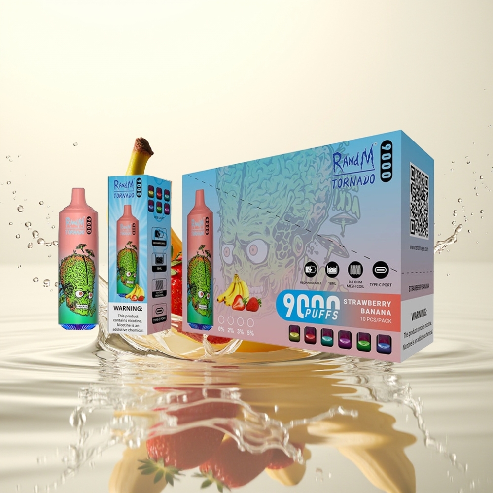 RandM Tornado 9000 Puffs 850mAh 18mL Mesh Coil RGB Φράουλα Μπανάνα