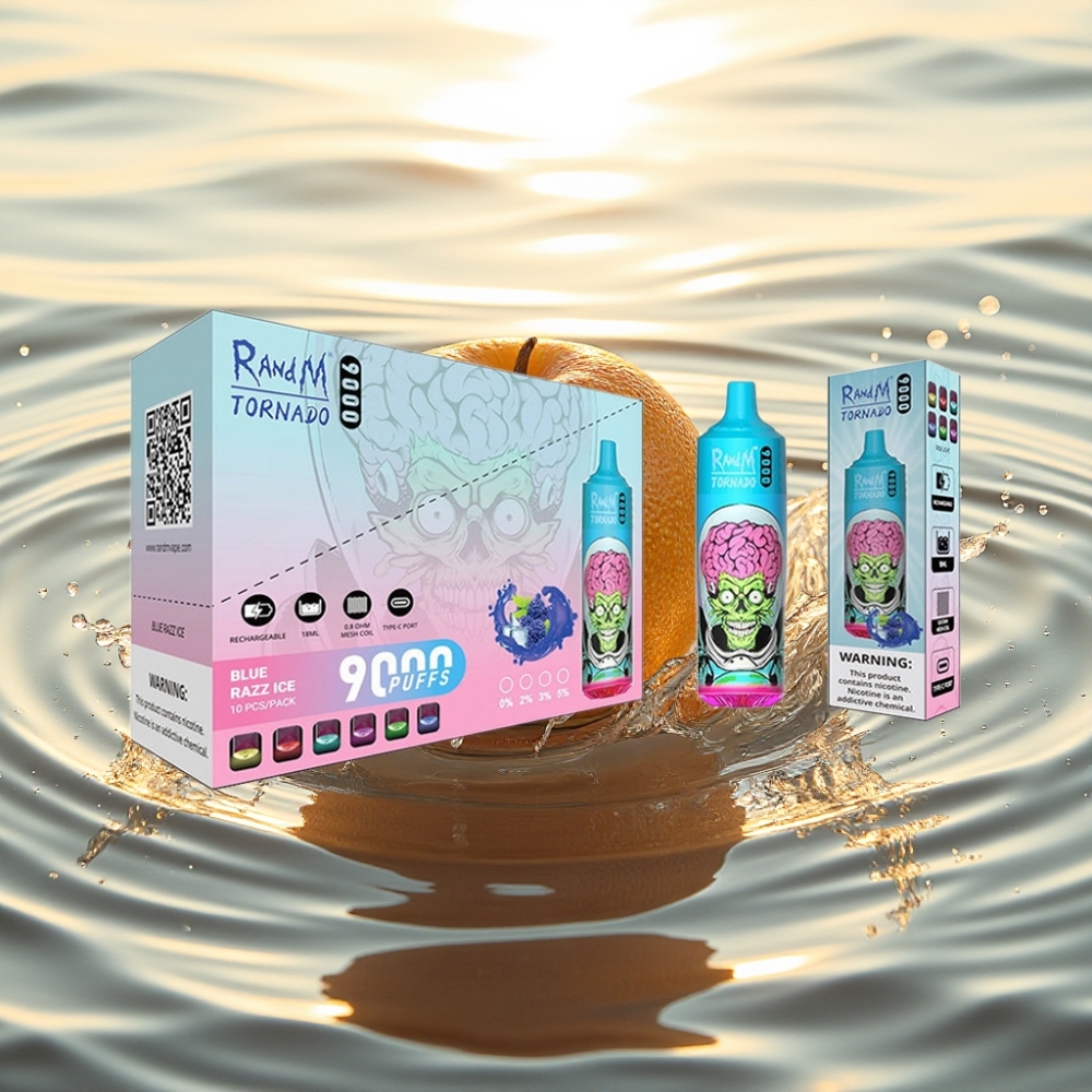 RandM Tornado 9000 Puffs 850mAh 18mL Mesh Coil RGB Display Μαύρος Δράκος Πάγος