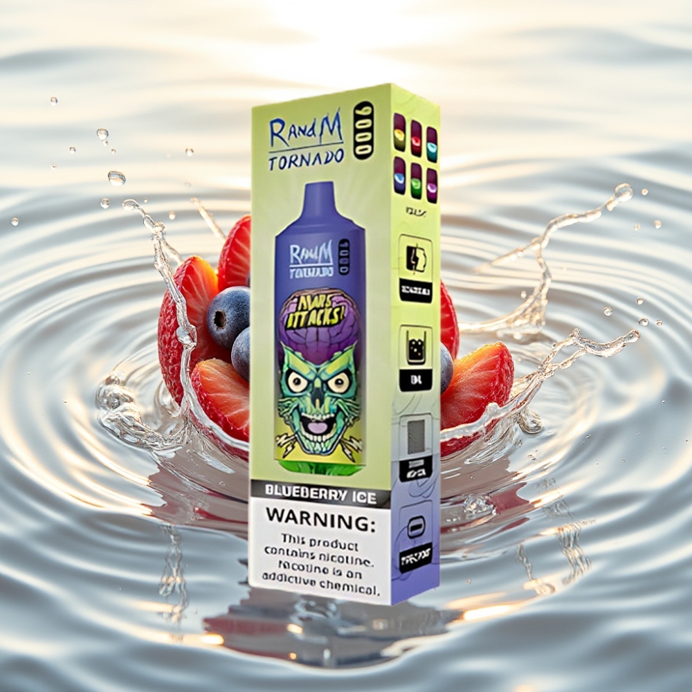 RandM Tornado 9000 Puffs 850mAh 18mL Mesh Coil RGB Display Βακκινίο Πάγο