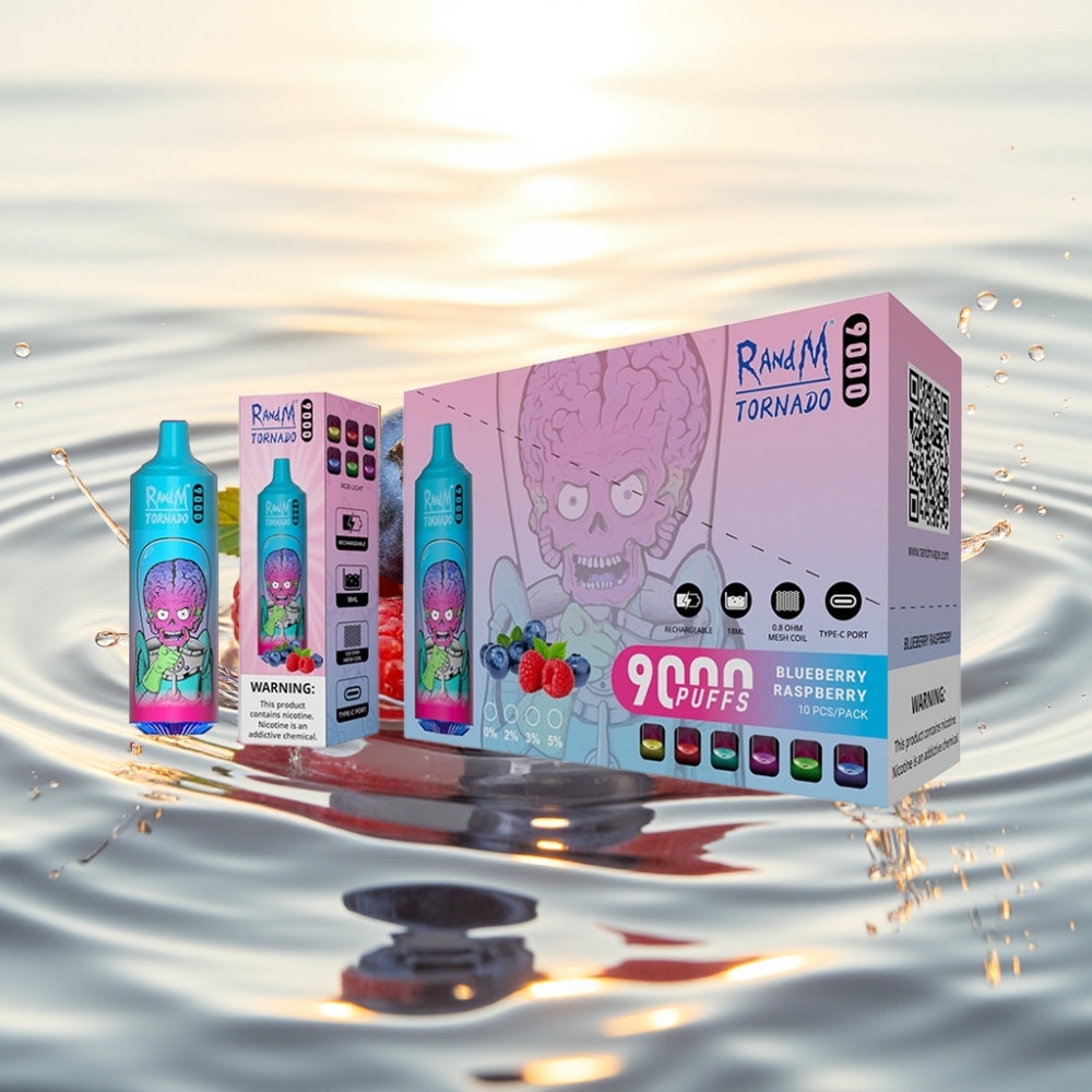 RandM Tornado 9000 Puffs 850mAh 18mL Mesh Coil RGB Display Βατόμουρο Φράουλα