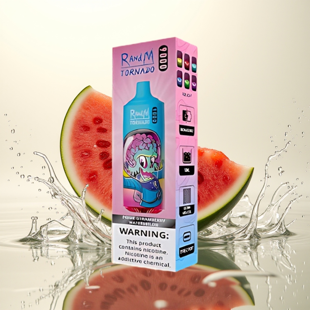 RandM Tornado 9000 Puffs 850mAh 18mL Mesh Coil RGB Φράουλα Καρπούζι (Prime Strawberry Watermelon)