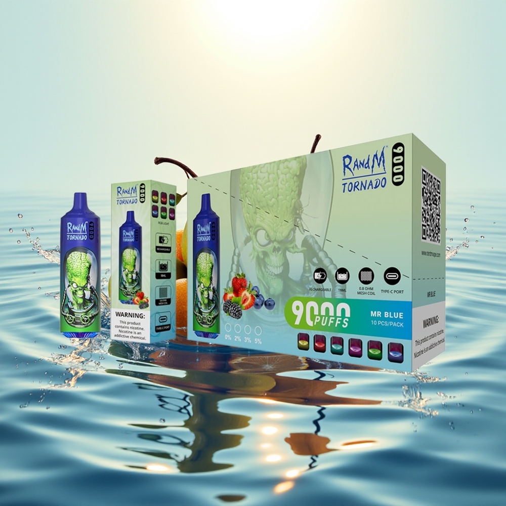 RandM Tornado 9000 Puffs 850mAh 18mL Mesh RGB 54 Flavors Κυανός (Mr Blue)