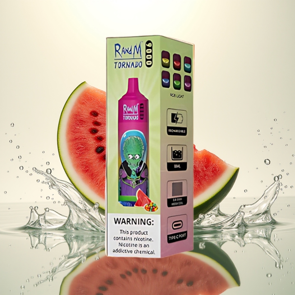 RandM Tornado 9000 Puffs 850mAh Mesh Coil 18mL RGB Display Karpouzi Bubble Gum