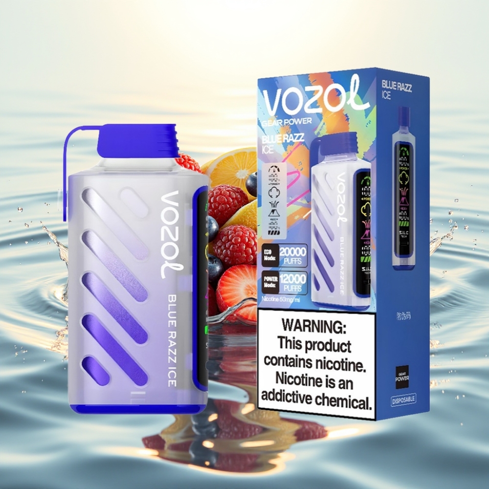 VOZOL Gear Power 20000 Puffs S.i.L.C. Tech Dual Mesh Full Screen Display 20mL 5% Μπλε Razz Ice